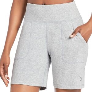 BALEAF Bermuda Women High Waisted Athletic Long Running Shorts w/Pockets NEW